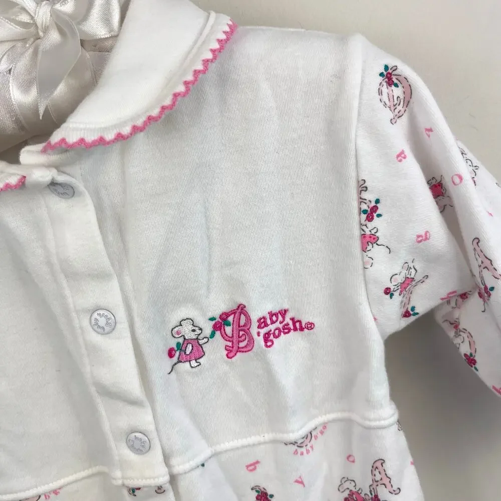 Vintage OshKosh B'gosh Pink White Alphabet Mouse Footie Coverall 6-9 Months